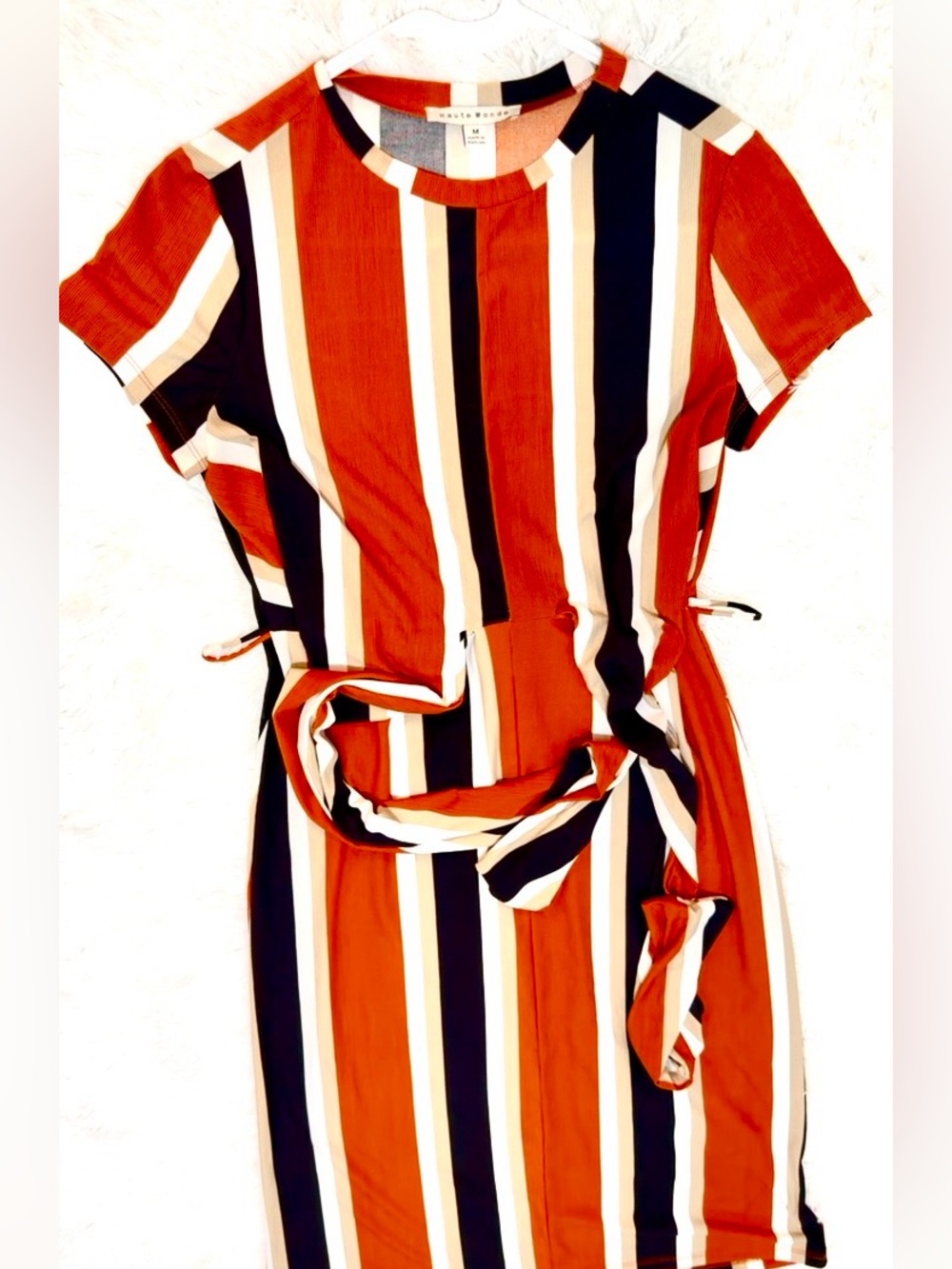 Haute Monde Rust, Black & White Vertical-Stripe Midi Dress M